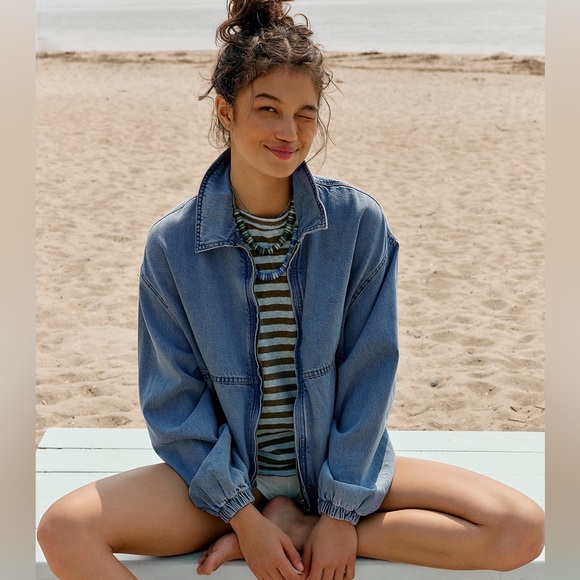 Free People NWT Birdie bomber Denim Jacket XL - Picture 6 of 12